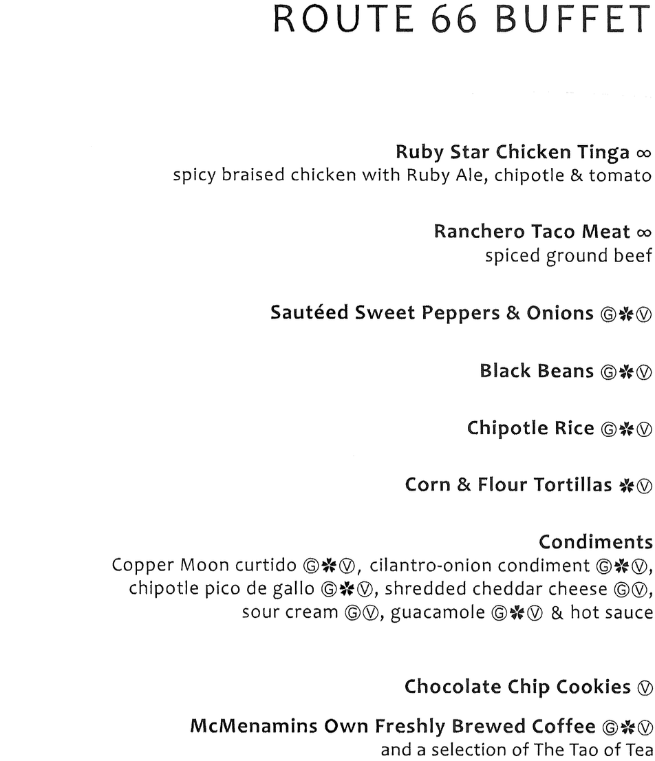 Route 66 Buffet Menu